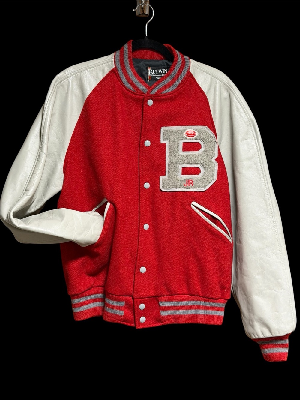 VTG Butwin Wool/Leather varsity jacket W/gray sleeves SIZE CHECK MEASUREMENTS